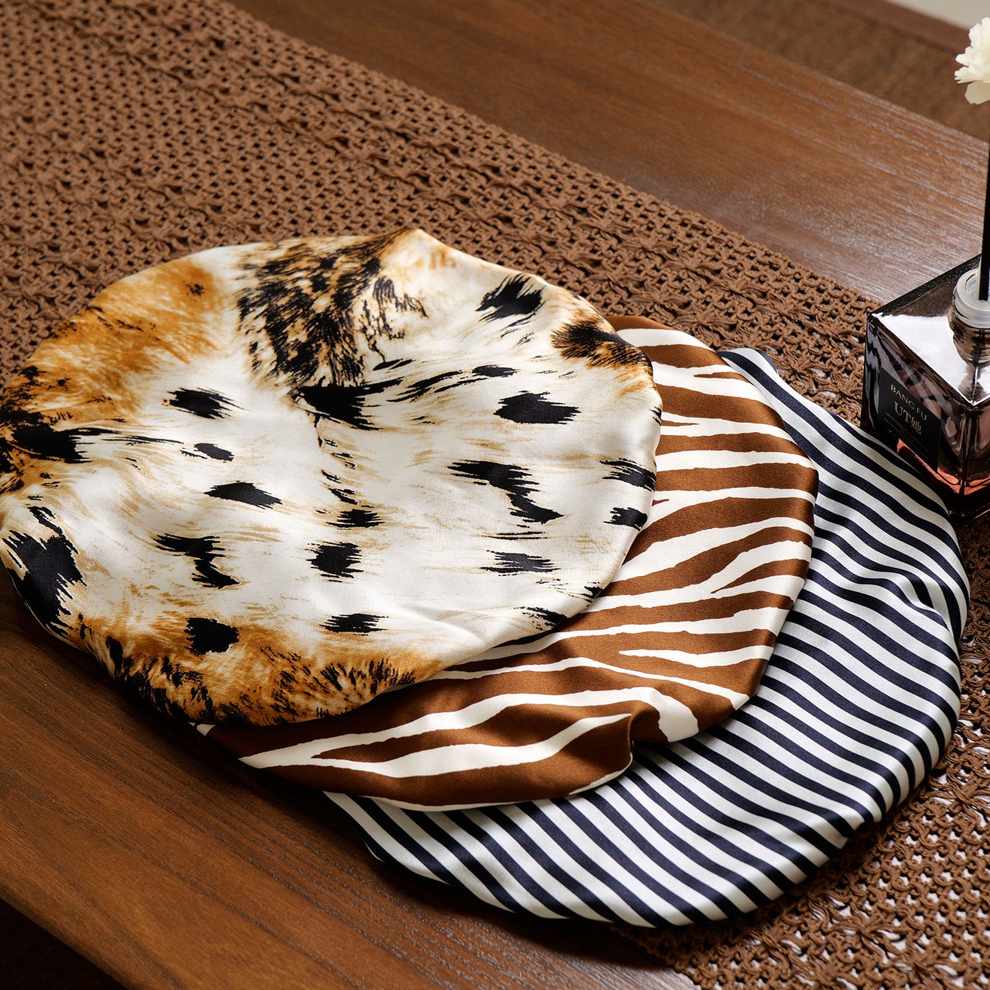 Pure Mulberry Silk Hair Bonnet Leopard | Double Layer Reversible with Silk Lining | Adjustable Elastic | 100% Silk 22 Momme | Night Bonnet Gift