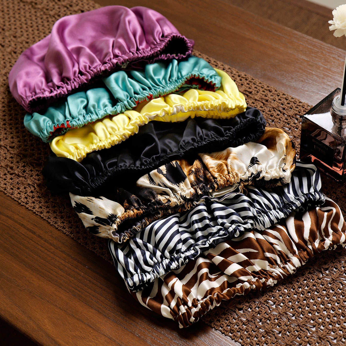 Pure Mulberry Silk Hair Bonnet Dark Night | Double Layer Reversible with Silk Lining | Adjustable Elastic | 100% Silk 22 Momme | Night Bonnet Gift