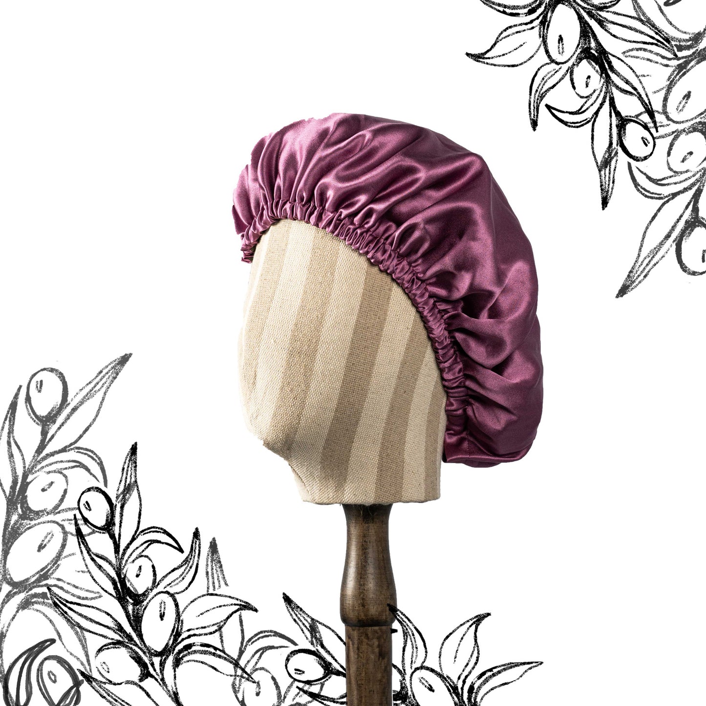 Pure Mulberry Silk Hair Bonnet Fig Tree | Double Layer Reversible with Silk Lining | Adjustable Elastic | 100% Silk 22 Momme | Night Bonnet Gift
