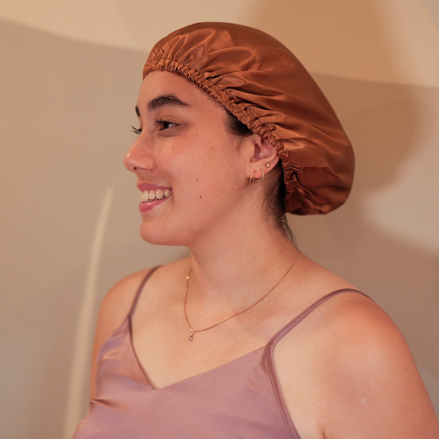 Pure Mulberry Silk Hair Bonnet Camel | Single Layer with Adjustable Elastic | 100% Silk 22 Momme | Sleeping Bonnet Gift
