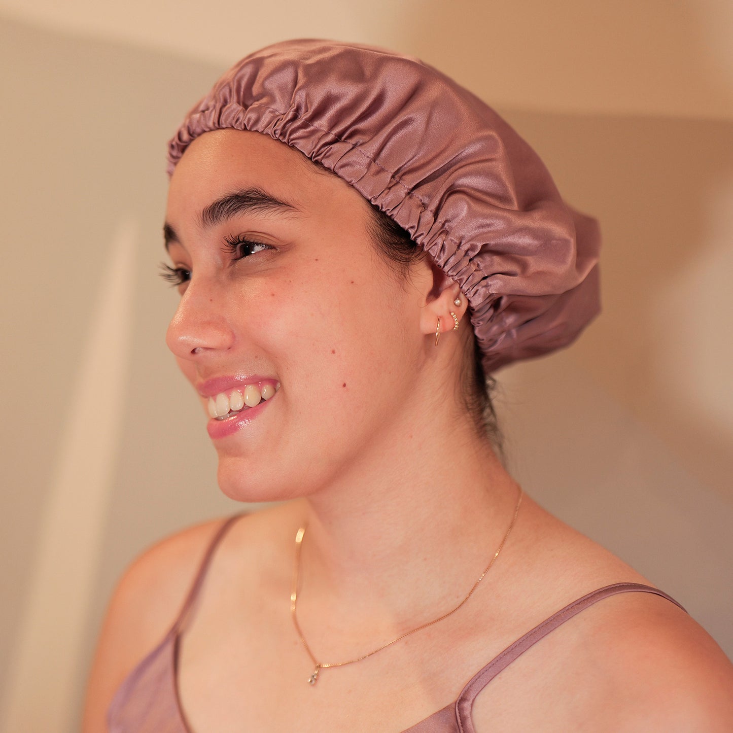 Pure Mulberry Silk Hair Bonnet Dusty Rose | Single Layer with Adjustable Elastic | 100% Silk 22 Momme | Sleeping Bonnet Gift