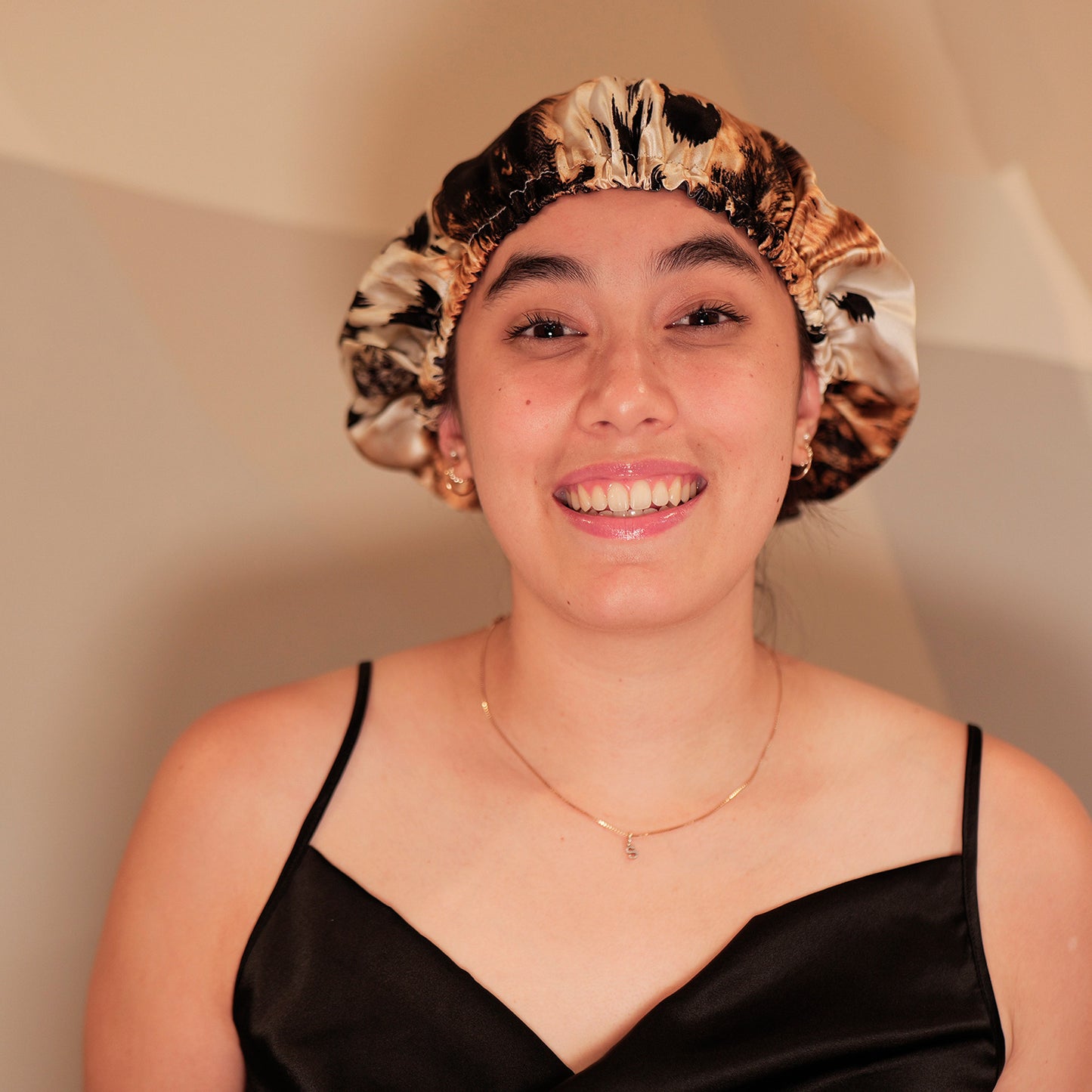 Pure Mulberry Silk Hair Bonnet Leopard | Double Layer Reversible with Silk Lining | Adjustable Elastic | 100% Silk 22 Momme | Night Bonnet Gift