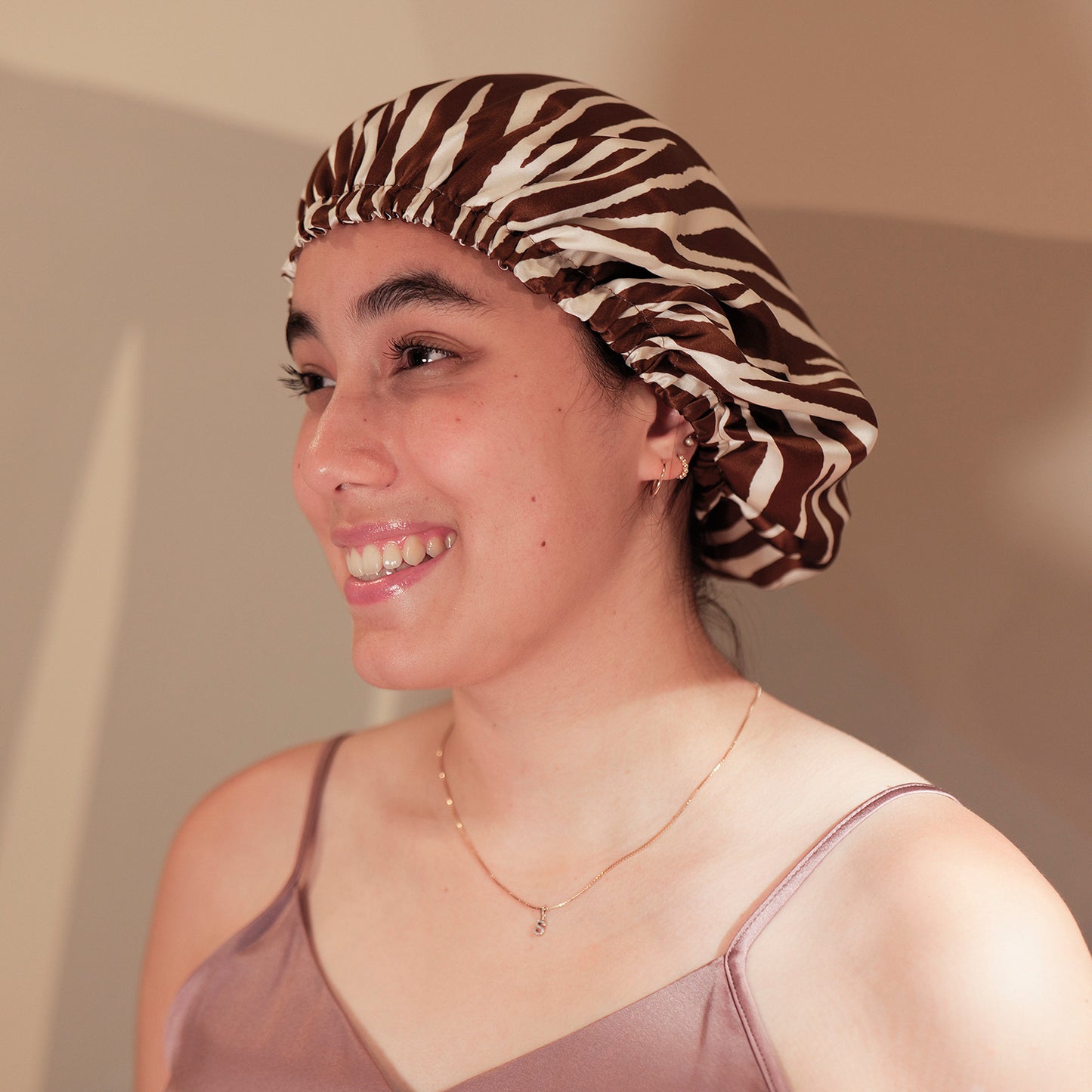 Pure Mulberry Silk Hair Bonnet Zebra | Double Layer Reversible with Silk Lining | Adjustable Elastic | 100% Silk 22 Momme | Night Bonnet Gift