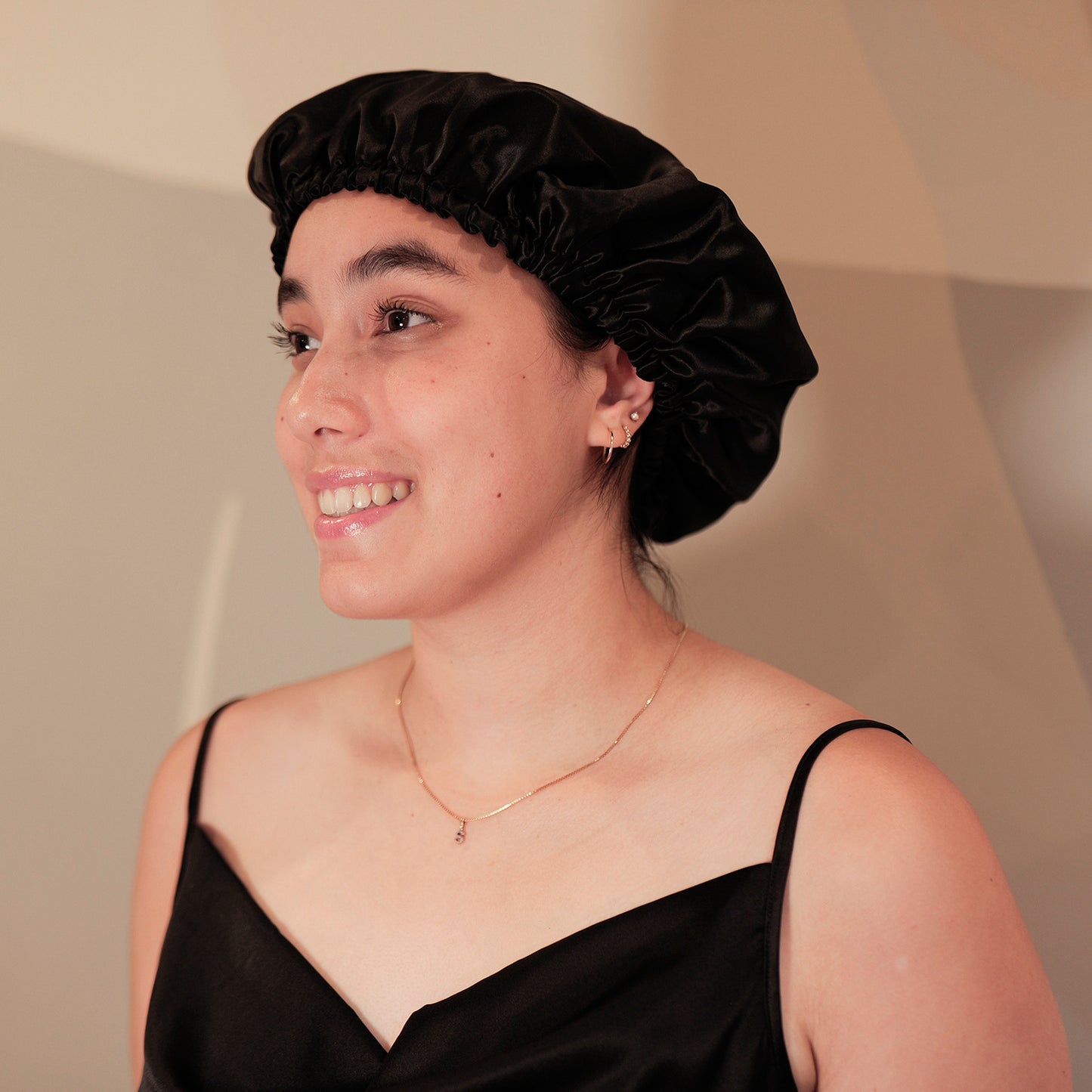 Pure Mulberry Silk Hair Bonnet Dark Night | Double Layer Reversible with Silk Lining | Adjustable Elastic | 100% Silk 22 Momme | Night Bonnet Gift