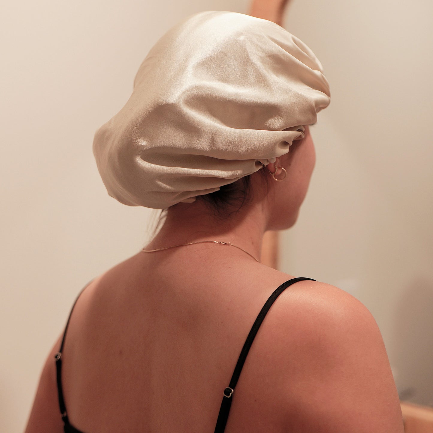 Pure Mulberry Silk Hair Bonnet Oatmeal | Single Layer with Adjustable Elastic | 100% Silk 22 Momme | Sleeping Bonnet Gift