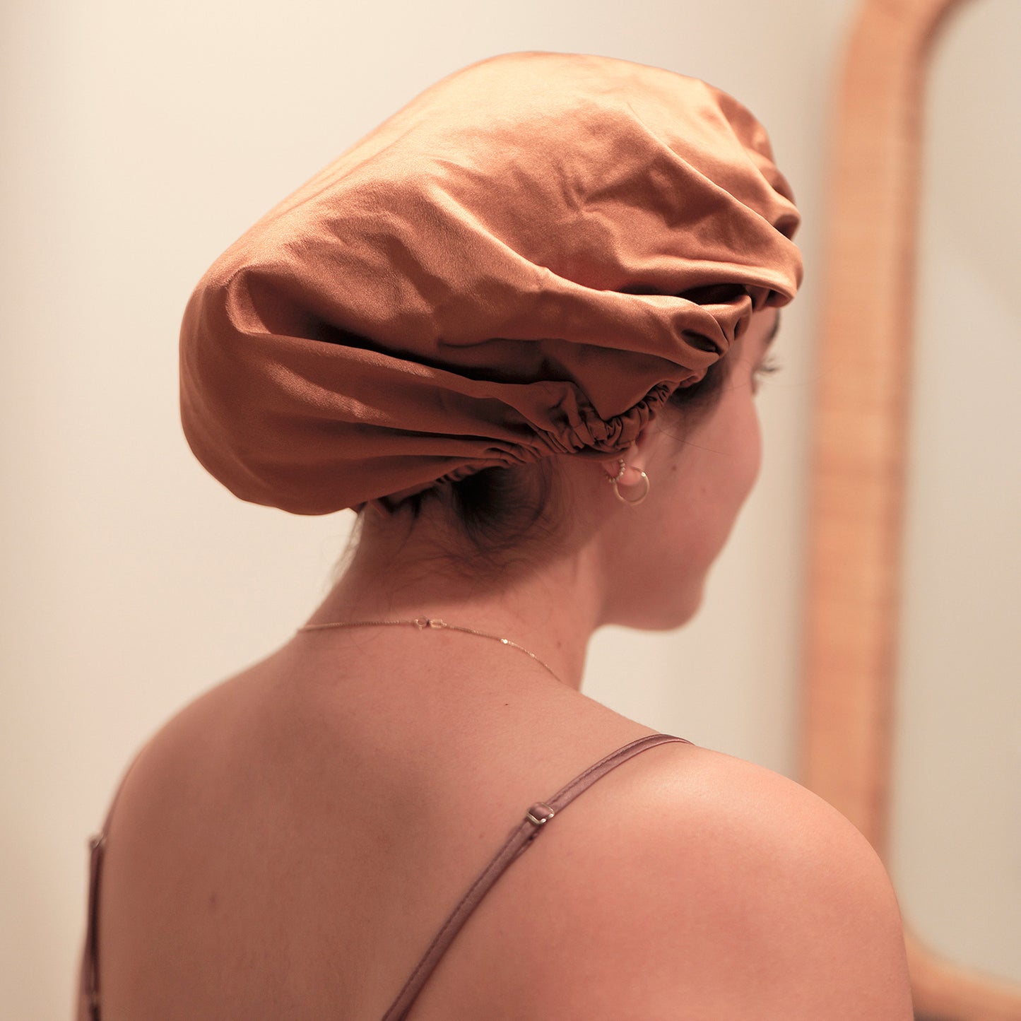 Pure Mulberry Silk Hair Bonnet Camel | Single Layer with Adjustable Elastic | 100% Silk 22 Momme | Sleeping Bonnet Gift
