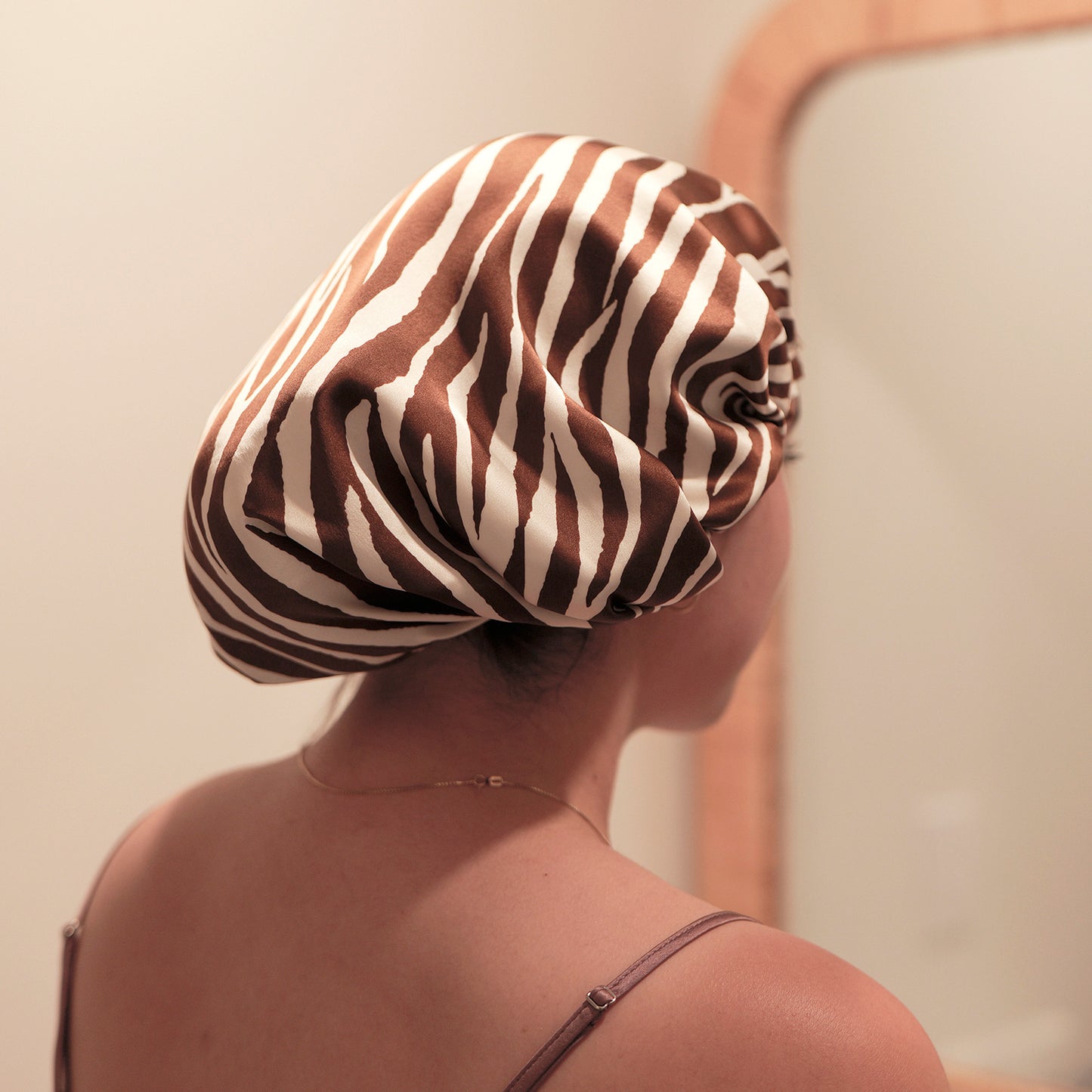 Pure Mulberry Silk Hair Bonnet Zebra | Double Layer Reversible with Silk Lining | Adjustable Elastic | 100% Silk 22 Momme | Night Bonnet Gift