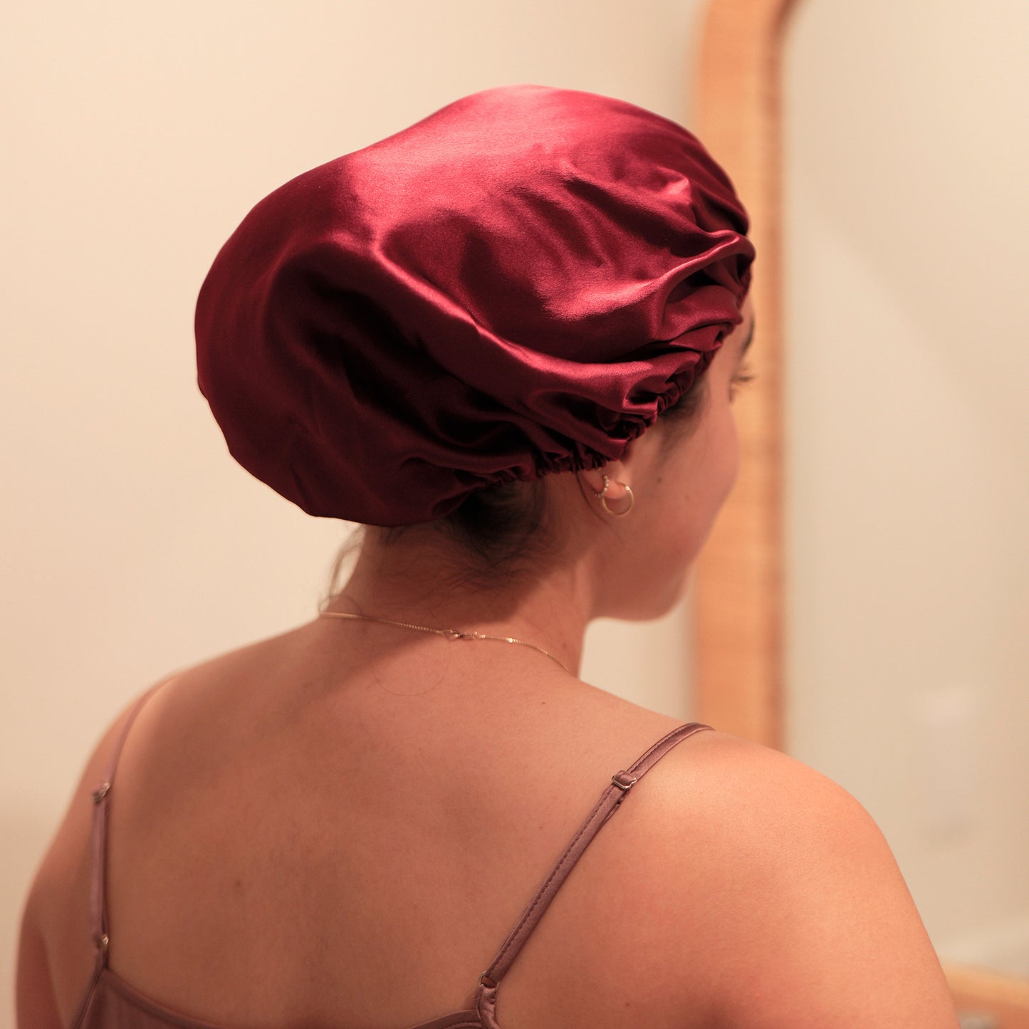 Pure Mulberry Silk Hair Bonnet Sangria | Single Layer with Adjustable Elastic | 100% Silk 22 Momme | Sleeping Bonnet Gift