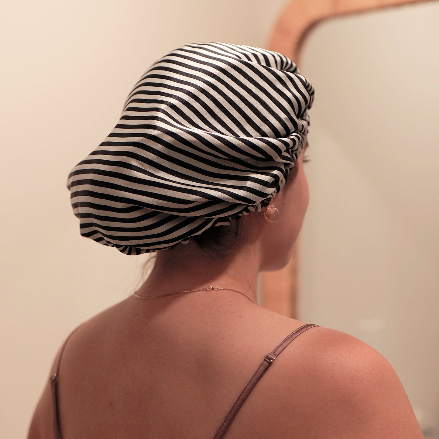 Pure Mulberry Silk Hair Bonnet Film Noir | Double Layer Reversible with Silk Lining | Adjustable Elastic | 100% Silk 22 Momme | Night Bonnet Gift