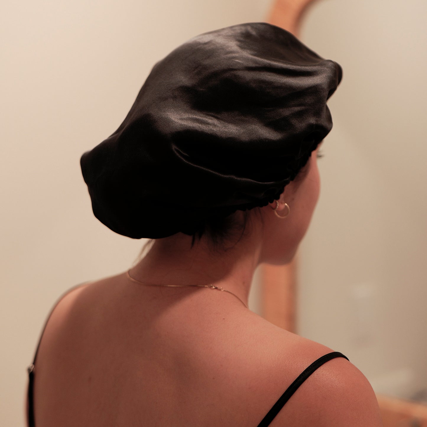 Pure Mulberry Silk Hair Bonnet Dark Night | Double Layer Reversible with Silk Lining | Adjustable Elastic | 100% Silk 22 Momme | Night Bonnet Gift