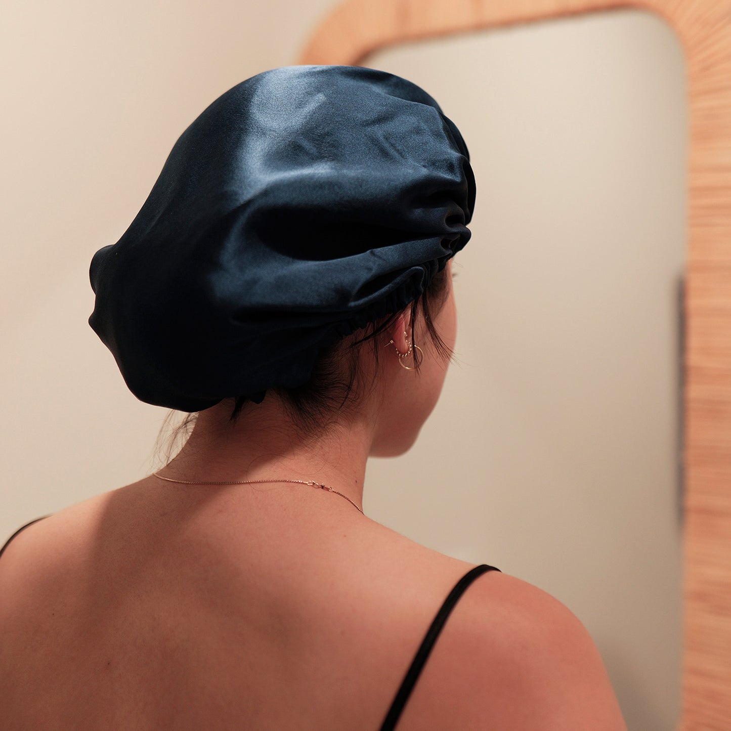 Pure Mulberry Silk Hair Bonnet Navy | Single Layer with Adjustable Elastic | 100% Silk 22 Momme | Sleeping Bonnet Gift
