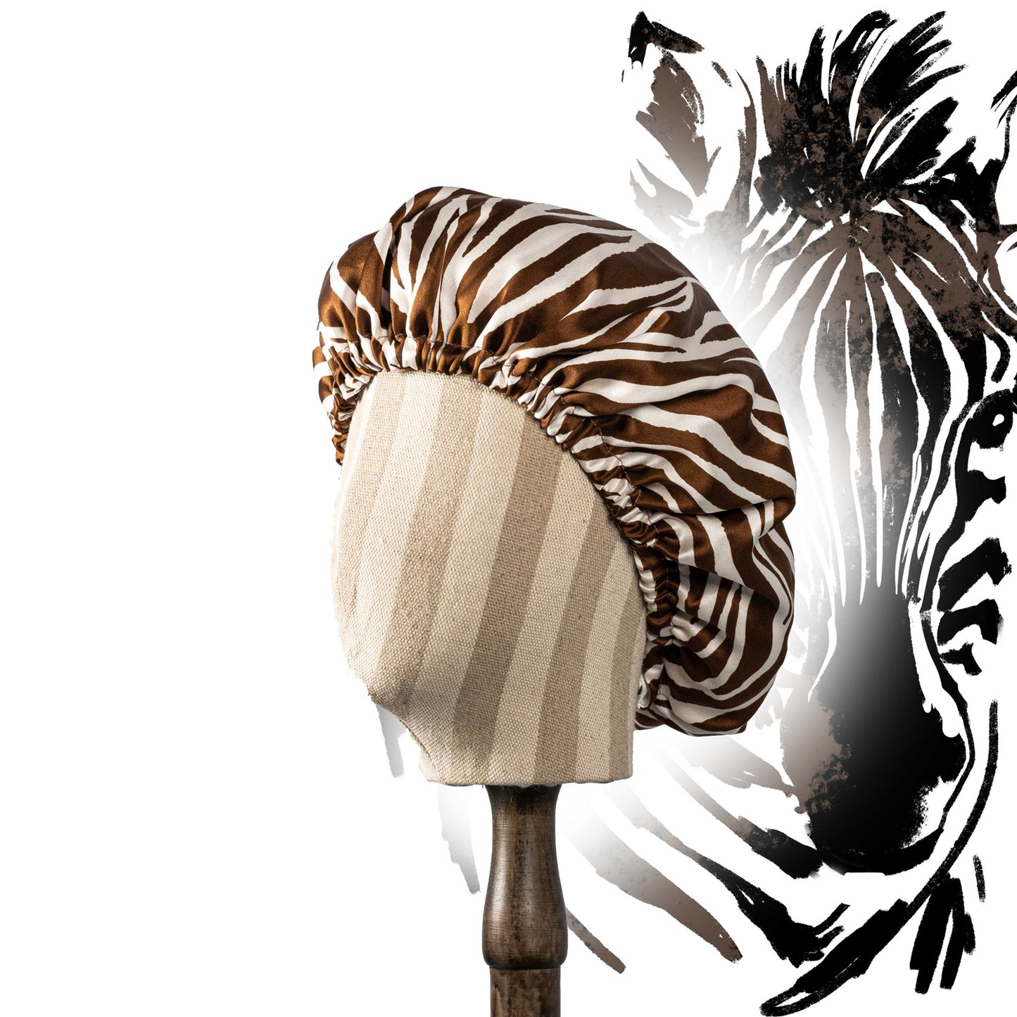 Pure Mulberry Silk Hair Bonnet Zebra | Double Layer Reversible with Silk Lining | Adjustable Elastic | 100% Silk 22 Momme | Night Bonnet Gift