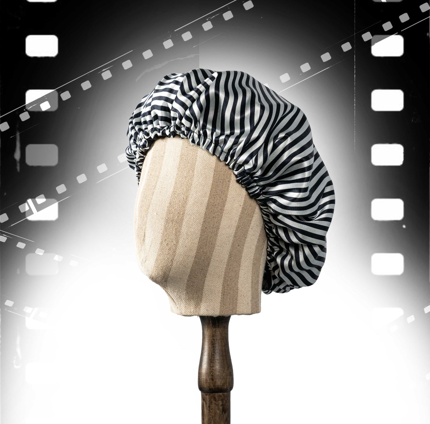 Pure Mulberry Silk Hair Bonnet Film Noir | Double Layer Reversible with Silk Lining | Adjustable Elastic | 100% Silk 22 Momme | Night Bonnet Gift