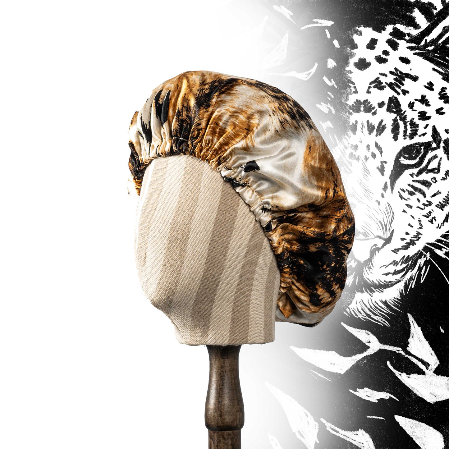 Pure Mulberry Silk Hair Bonnet Leopard | Double Layer Reversible with Silk Lining | Adjustable Elastic | 100% Silk 22 Momme | Night Bonnet Gift