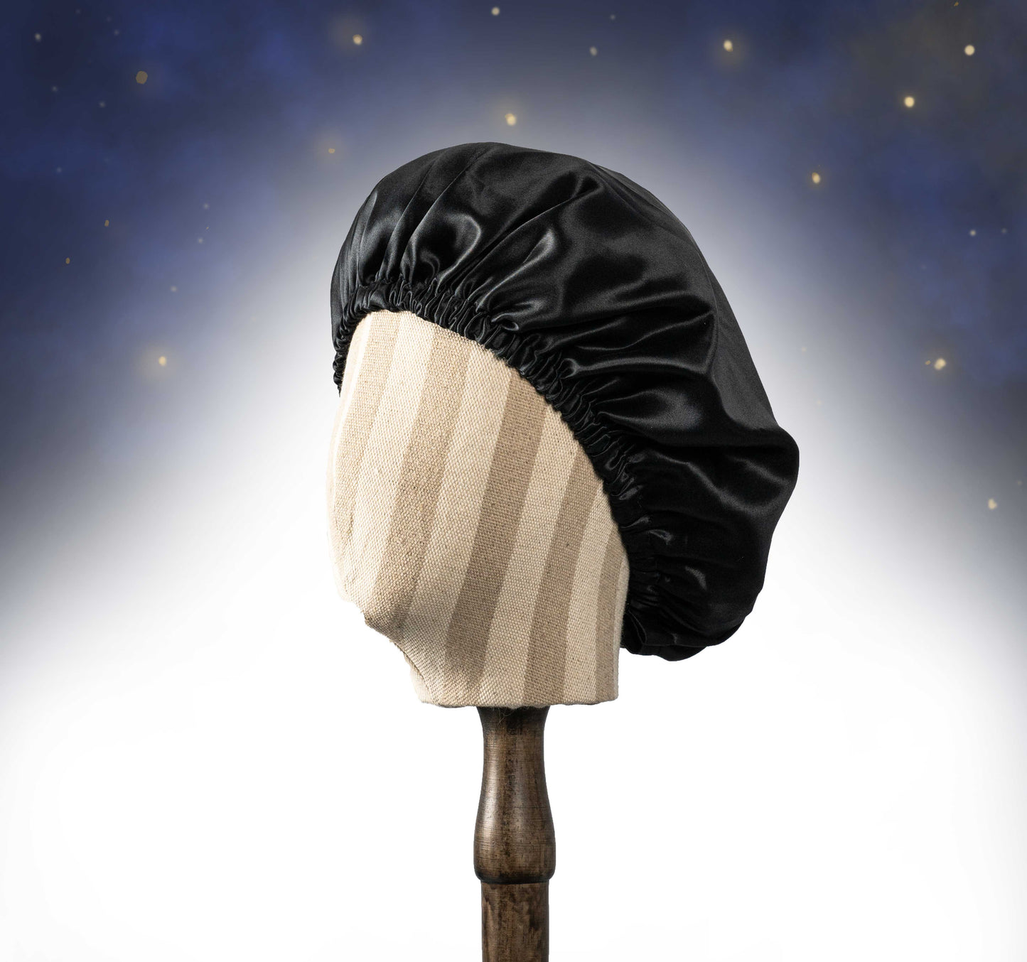 Pure Mulberry Silk Hair Bonnet Dark Night | Double Layer Reversible with Silk Lining | Adjustable Elastic | 100% Silk 22 Momme | Night Bonnet Gift