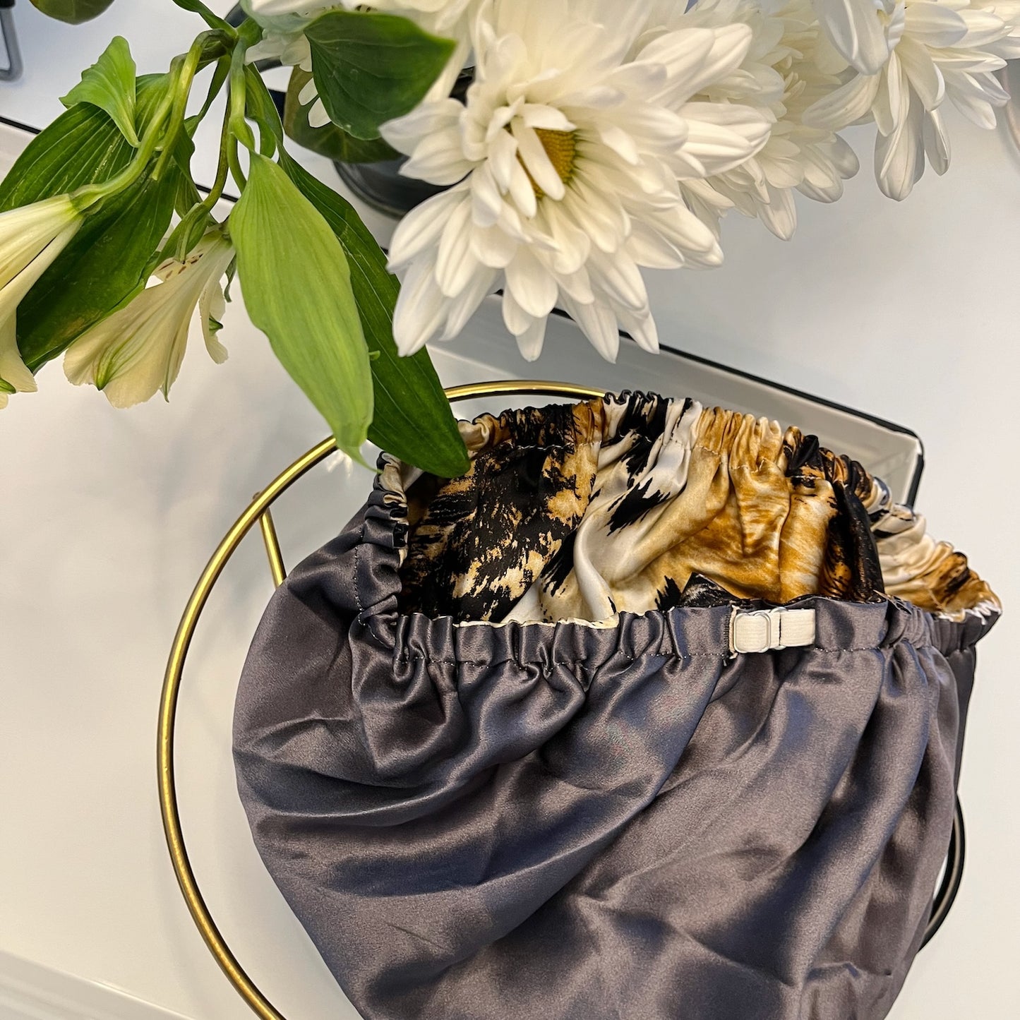 Pure Mulberry Silk Hair Bonnet Leopard | Double Layer Reversible with Silk Lining | Adjustable Elastic | 100% Silk 22 Momme | Night Bonnet Gift