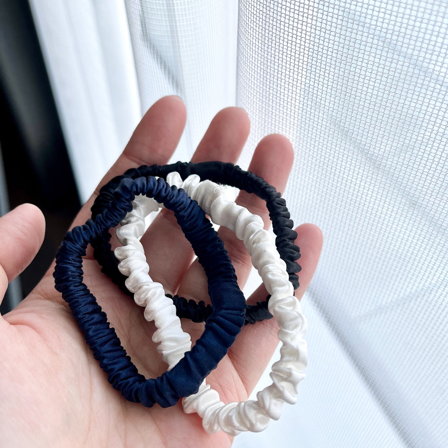 Everyday Classics | Set of 3 Pure Mulberry Silk Skinny Scrunchie | Weekly Special Hair Ties | 0.4 inch