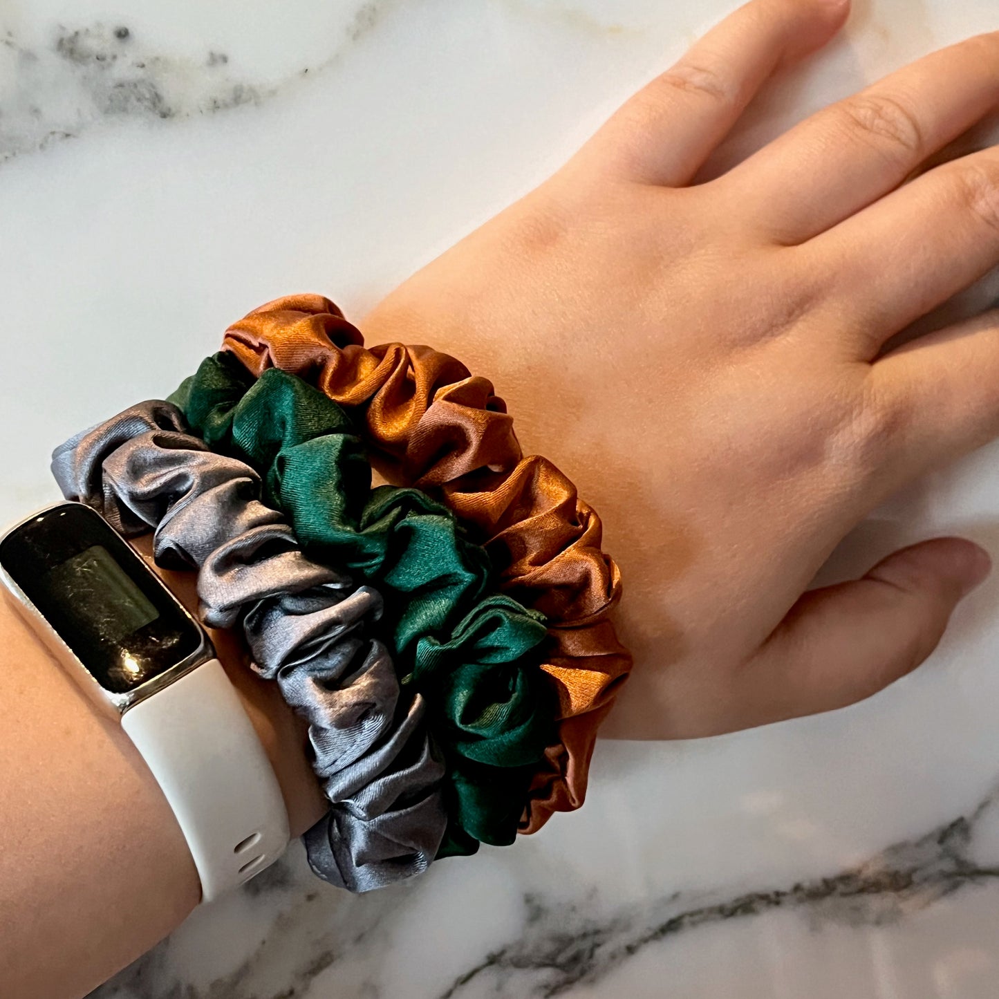 Autumn Jewels | Single or Set of 3 Pure Mulberry Silk Mini Scrunchie | Weekly Special Hair Ties | 0.8 inch