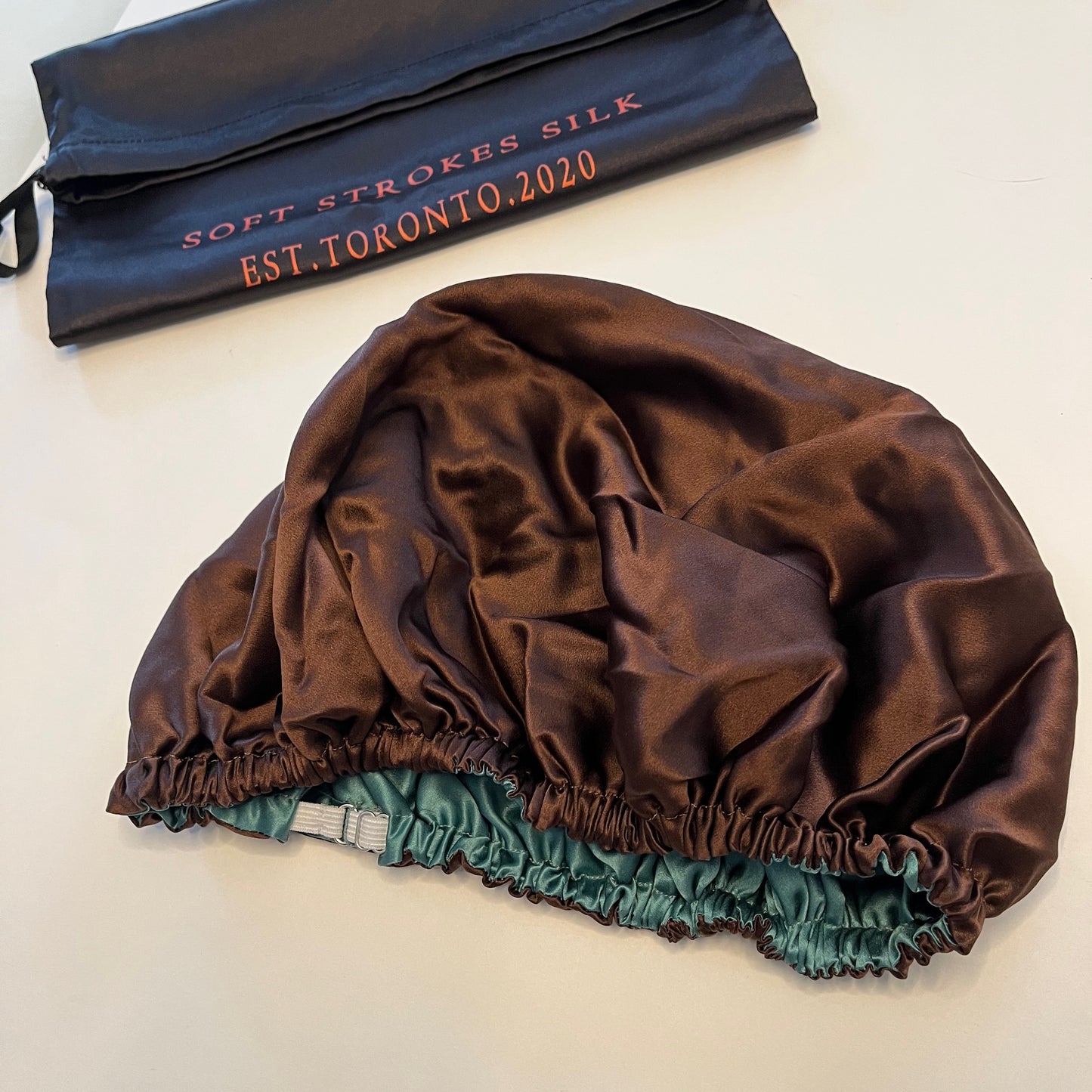 Sample Pure Silk Hair Bonnet Jade and Coffee | Double Layer with Adjustable Elastic | 100% Silk 22 Momme