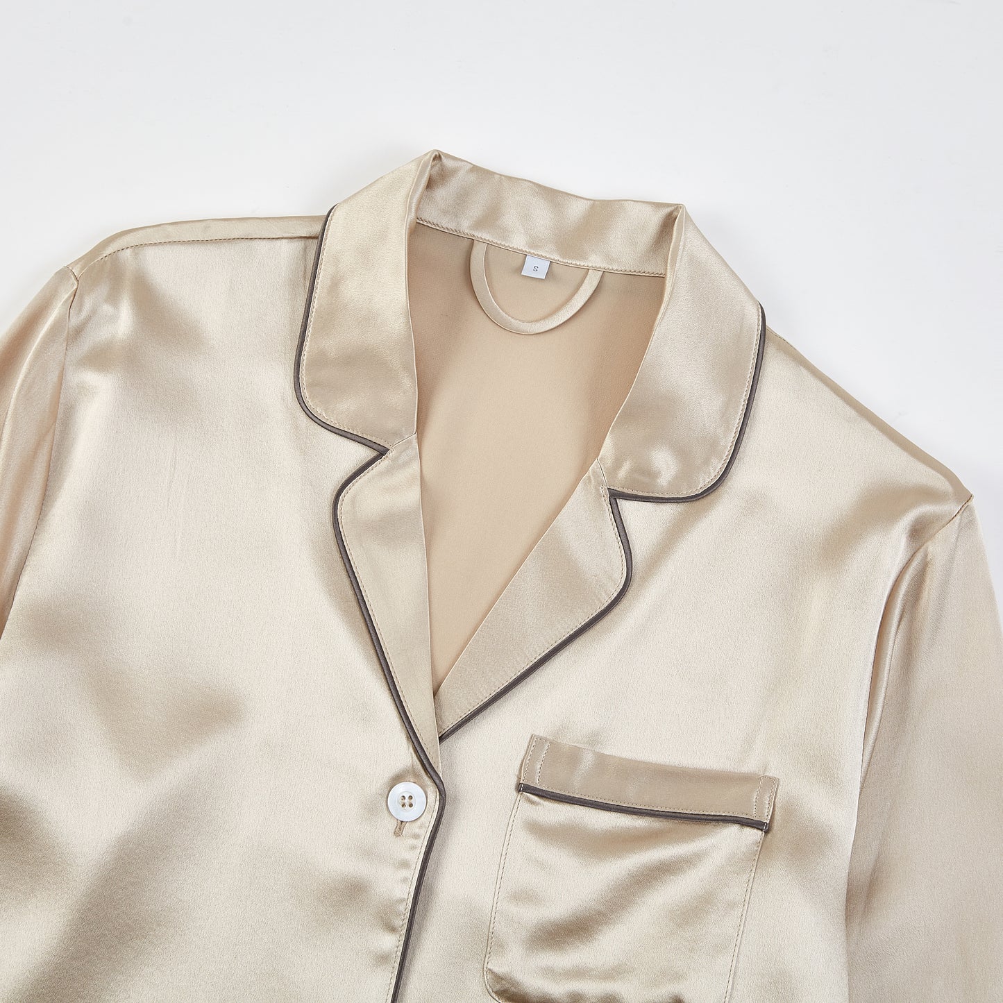 Beige Pure Silk Unisex Long Sleeve Pajama Set