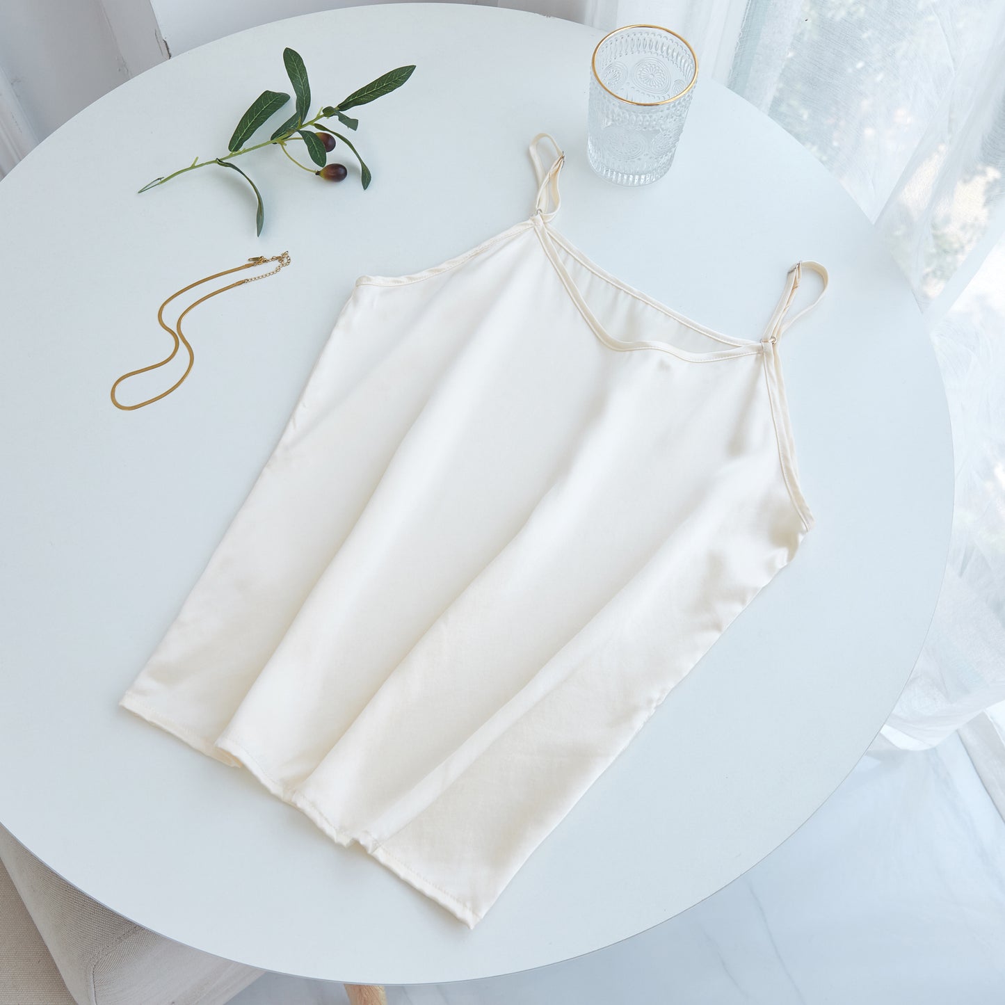 Cream Pure Mulberry Silk Camisole with Adjustable Straps | High Waist Shorts | Lingerie Set | Soar Collection