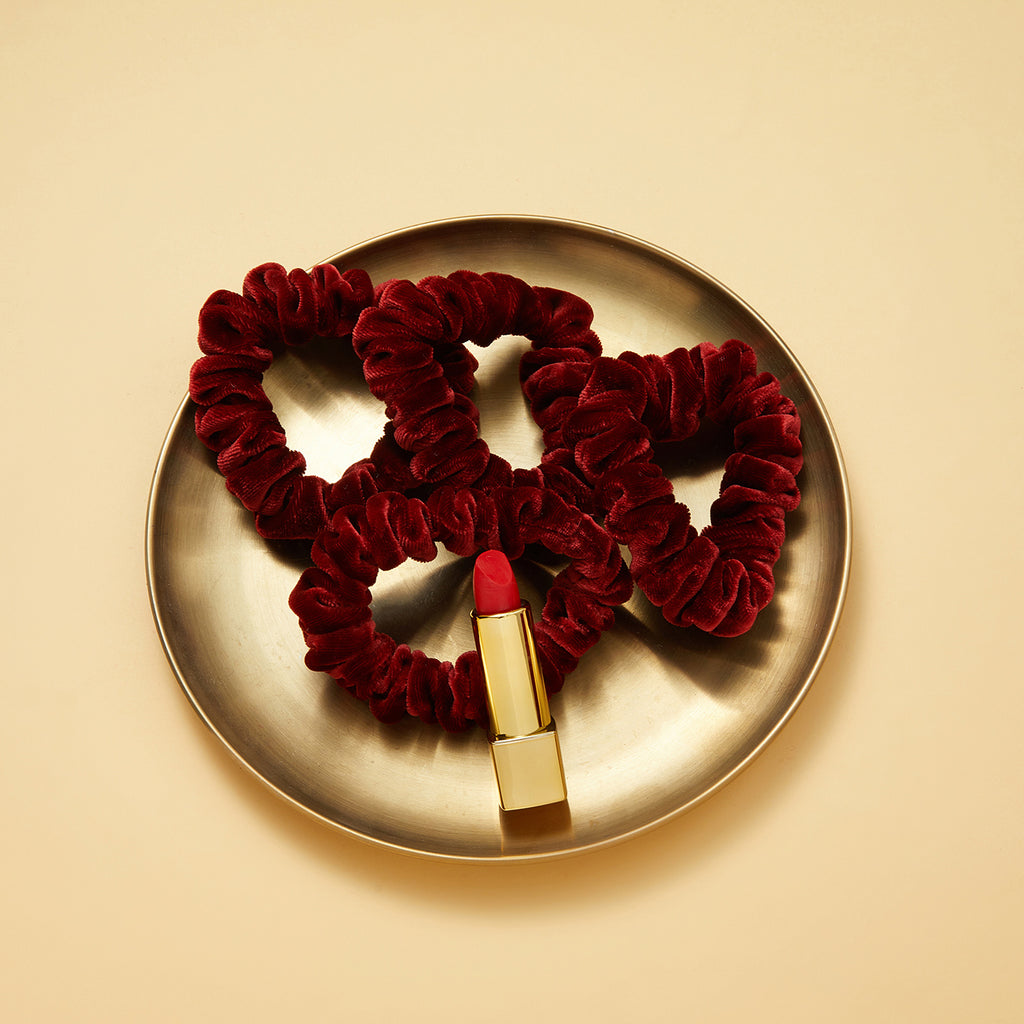 Silk Velvet Handmade Scrunchie Set of Two | 0.8 Inch & 2 Inch | Lipstick Collection