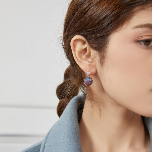 Pure Silk Brocade Earrings with Freshwater Pearls | Pheiffer Beach | Drop Earrings | Shine Collection