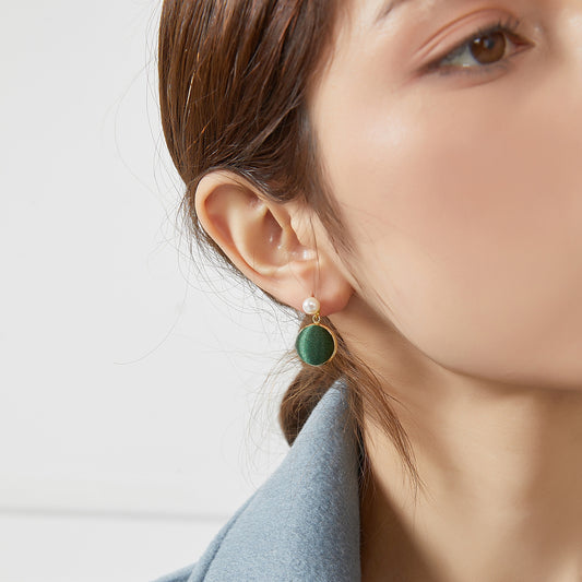 Pure Silk Brocade Earrings with Freshwater Pearls | Emerald Eyes | Drop Earrings | Shine Collection