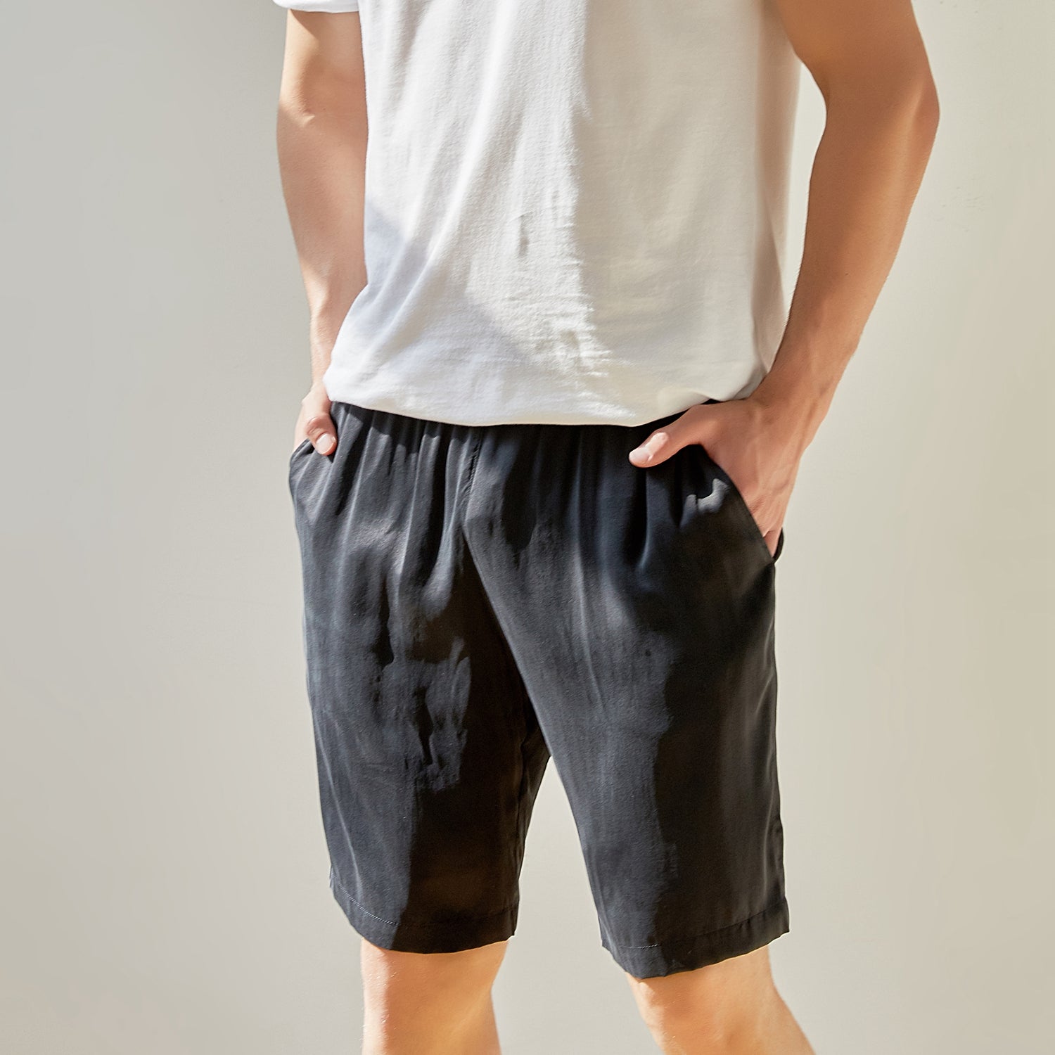 Black Sueded Pure Mulberry Silk Men's Shorts | Mid Waist | 19 Momme Sueded Silk Charmeuse