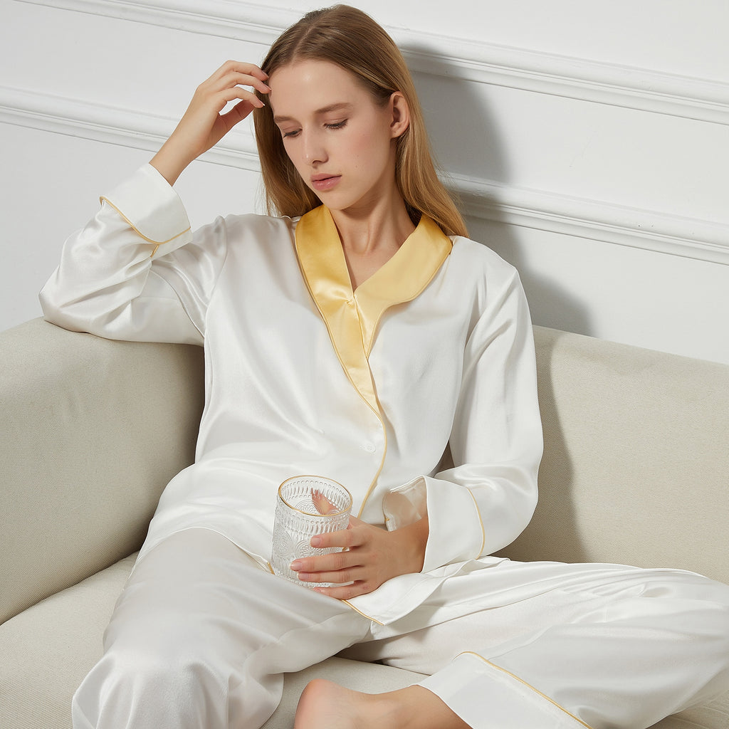 Daffodils Pure Silk Long Sleeve Pajama Set for Women
