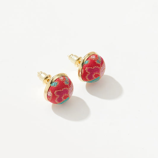 Pure Silk Brocade Earrings | Peach Blossom | Stud Earrings | Shine Collection