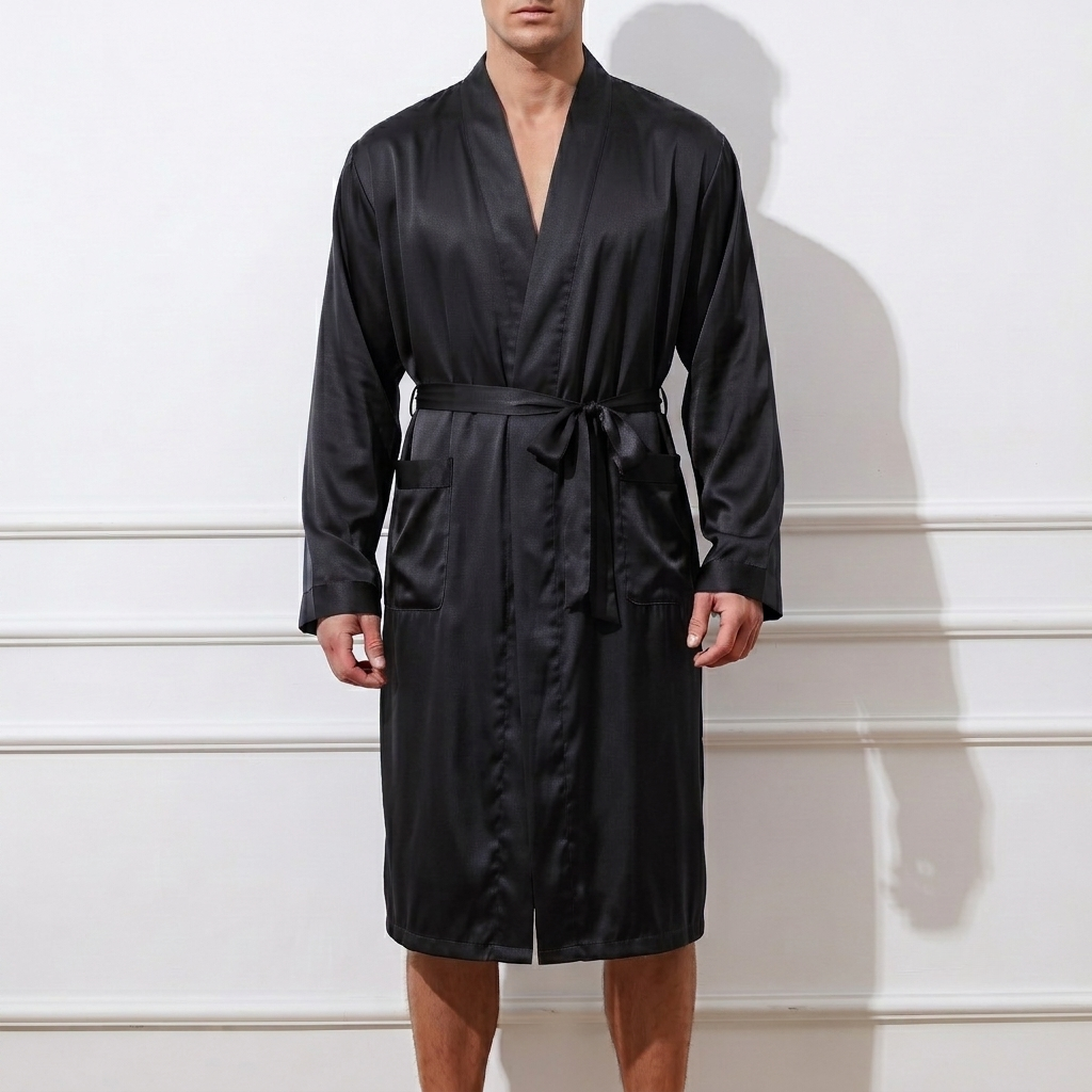 Custom Pure Mulberry Silk Men's Robe | Frederick | Long Sleeve with Pockets | 22 Momme | Float Collection