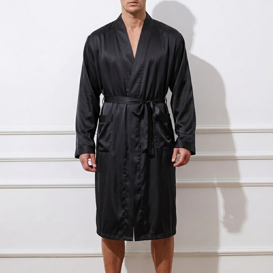 Custom Pure Mulberry Silk Men's Robe | Frederick | Long Sleeve with Pockets | 22 Momme | Float Collection