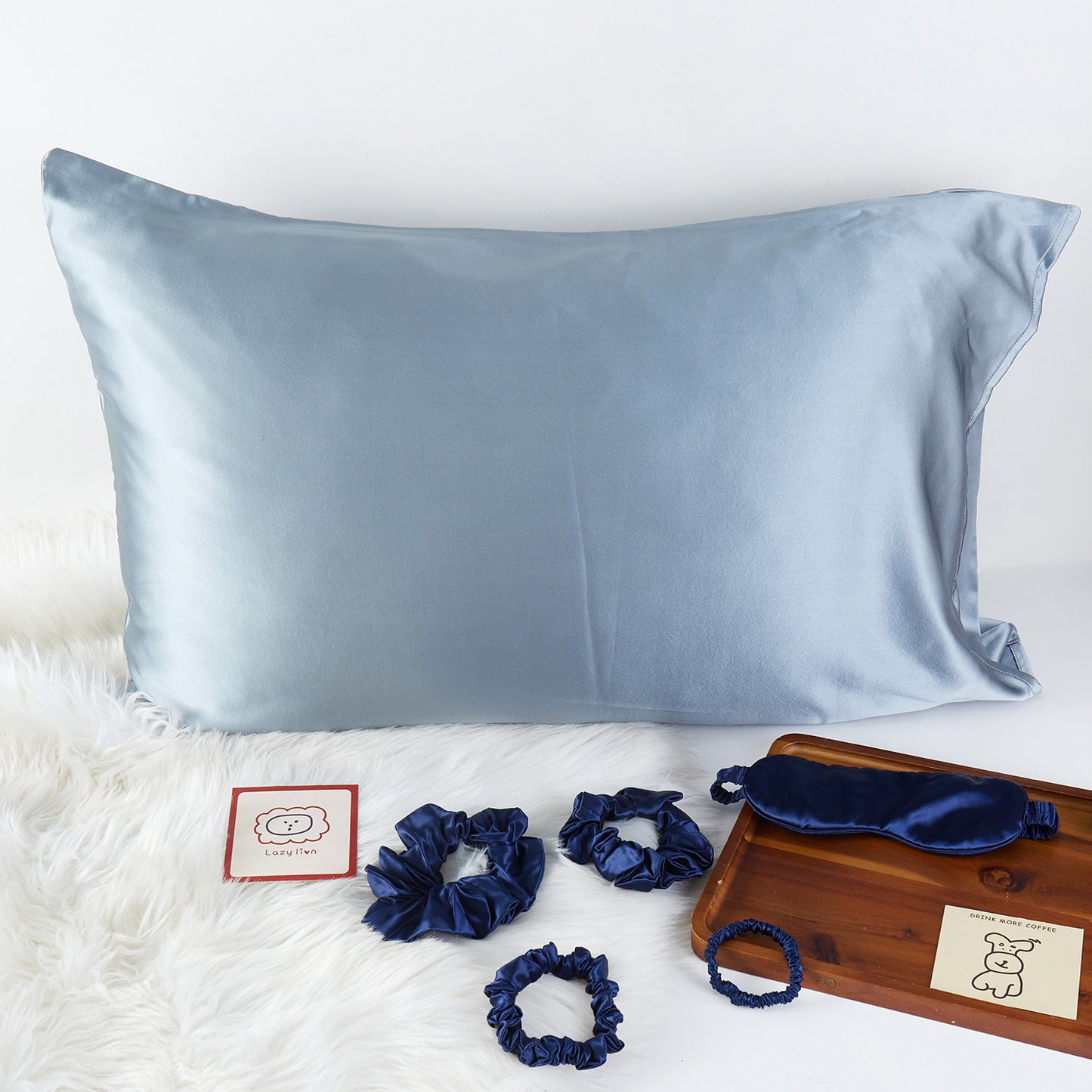 Stormy Blue Luxury Pure Mulberry Silk Pillowcase | Queen | 32 Momme | Envelope & Zipper | Drape Collection