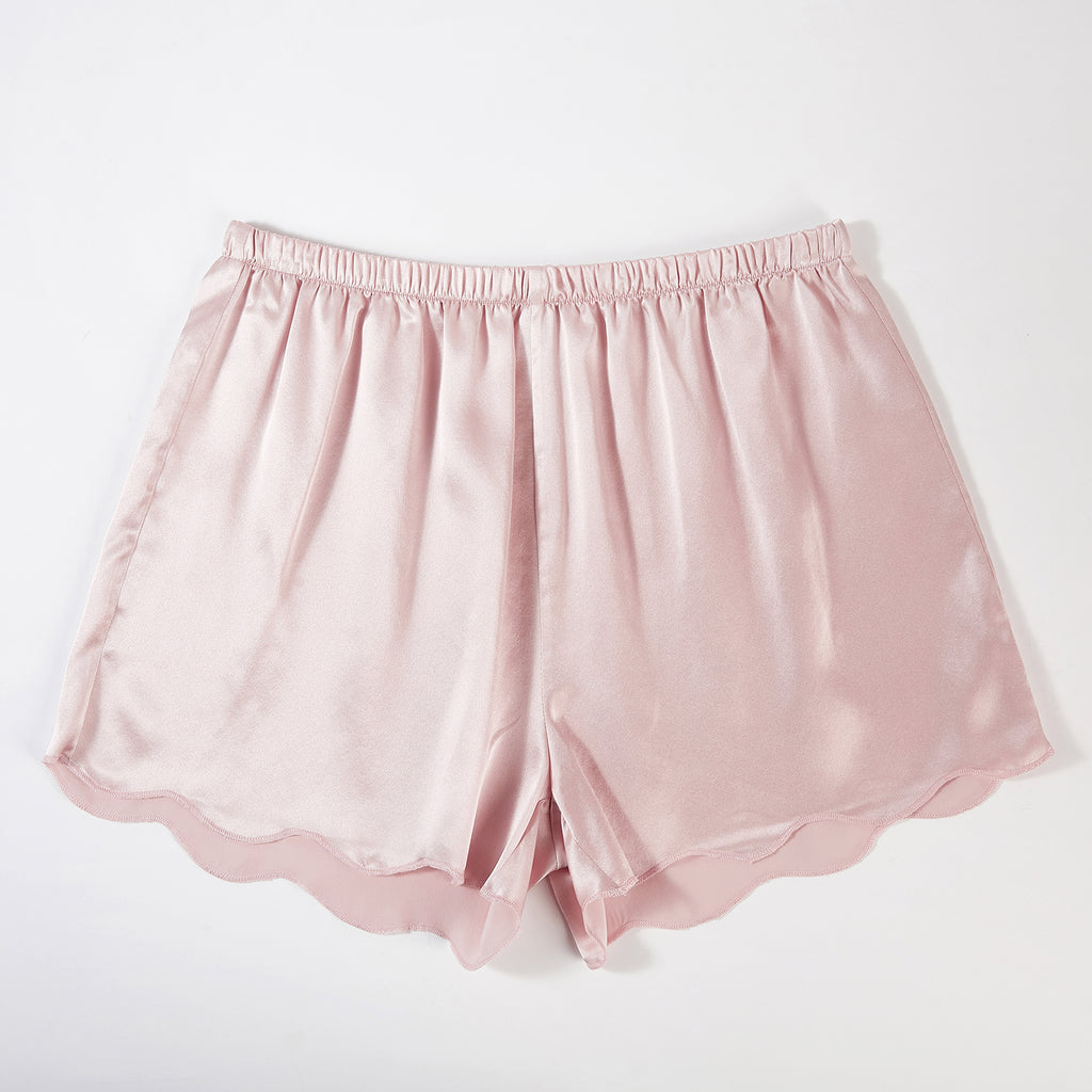 Dusty Rose Pure Silk Scallop Edged Shorts | 19 Momme Silk Charmeuse
