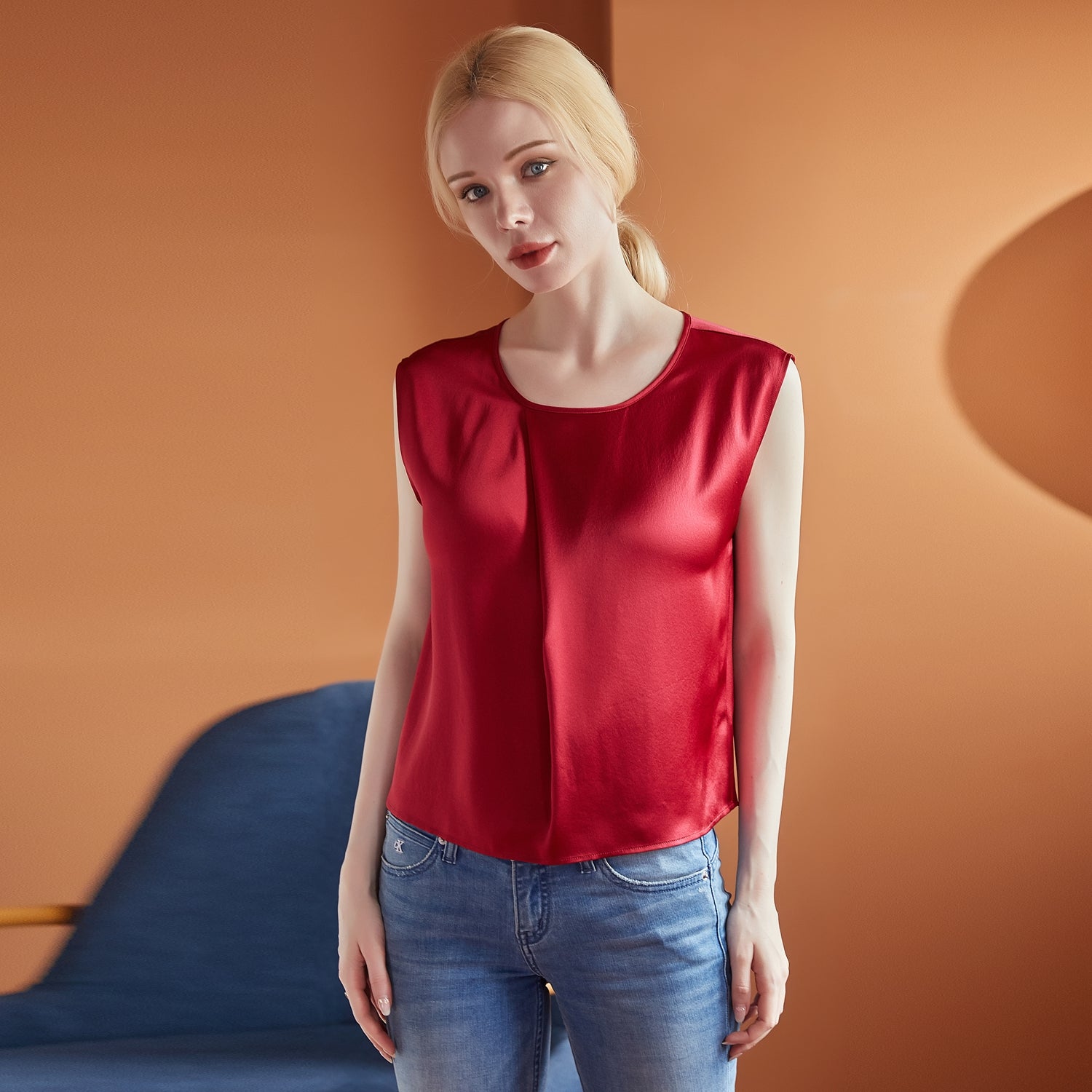 Pure Silk Sleeveless Boxy Fit Cropped Blouse | Denna | 22 Momme Silk Charmeuse