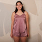 Cocoa Purple Pure Mulberry Silk Petal Camisole Top | Mid-Waist Shorts | Silk Charmeuse Lingerie | Bridesmaid Gift Pj Set | Soar Collection