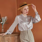 Custom Pure Silk Long Sleeve Banded Collar Blouse | Aeverie | 22 Momme Silk Charmeuse