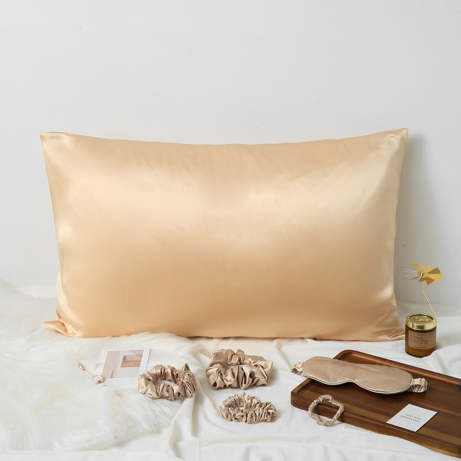 Champagne Luxury Pure Mulberry Silk Pillowcase | Queen & King | 32 Momme | Drape Collection
