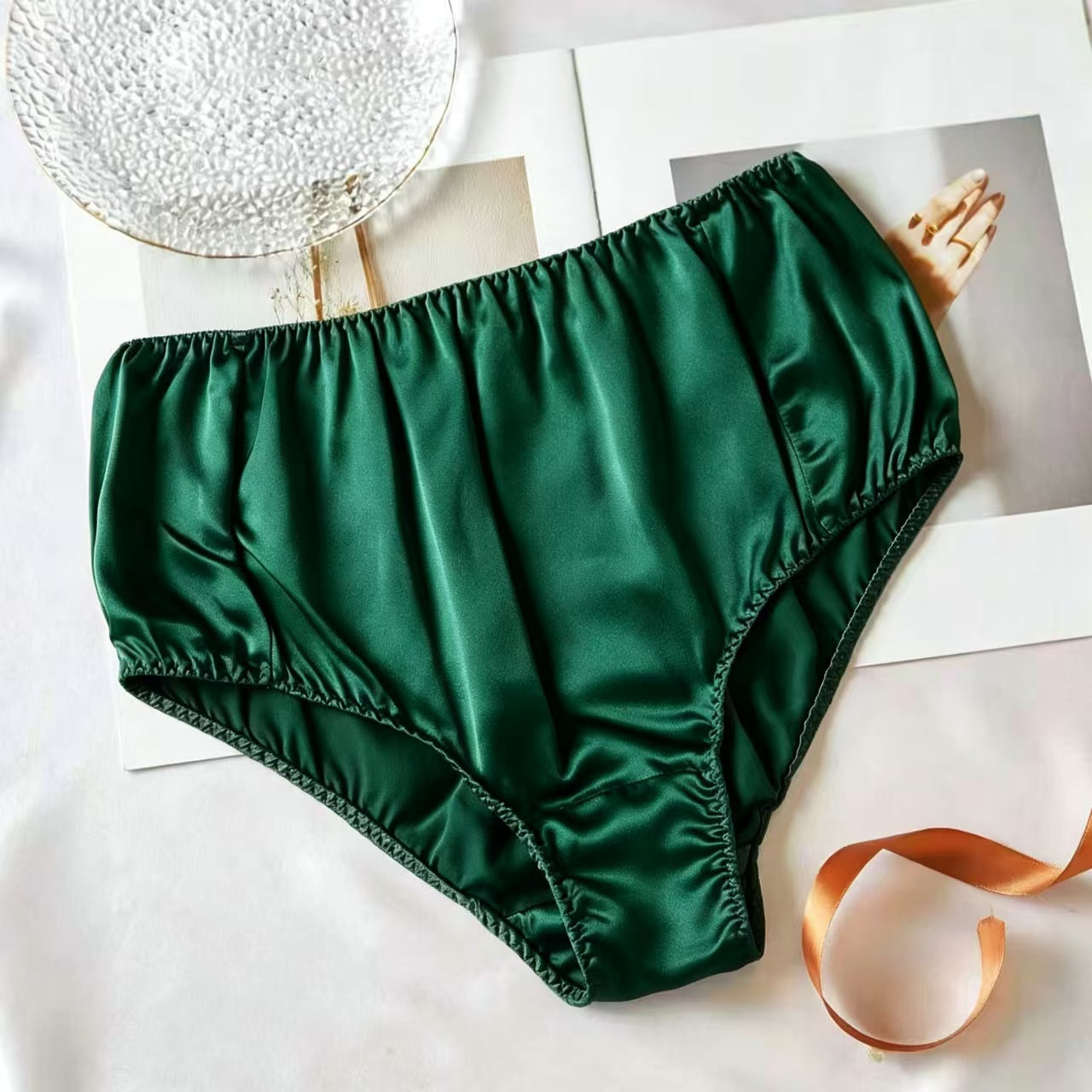 2026 Sample Pure Silk French Cut Pantie Size M | Christmas Green| Mulberry Silk Pantie Sample #61