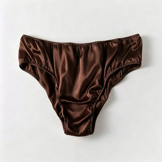 2026 Sample Pure Silk Bikini Size M | Deep Coffee | Mulberry Silk Pantie Sample #5