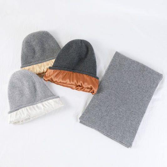 Mulberry Silk Lined Cashmere Beanie, Scarf or Set | Customized Knit Winter Hat for Men and Women