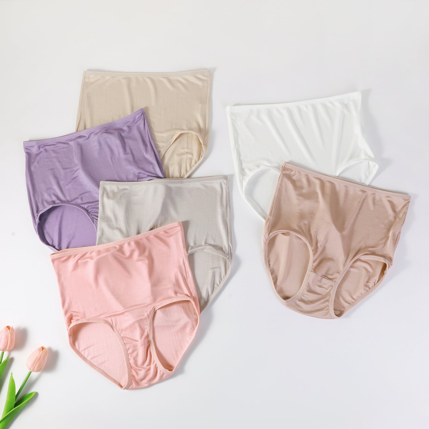 Set of 6 Knitted Silk High Rise French Cut Panties | Shimmer Collection