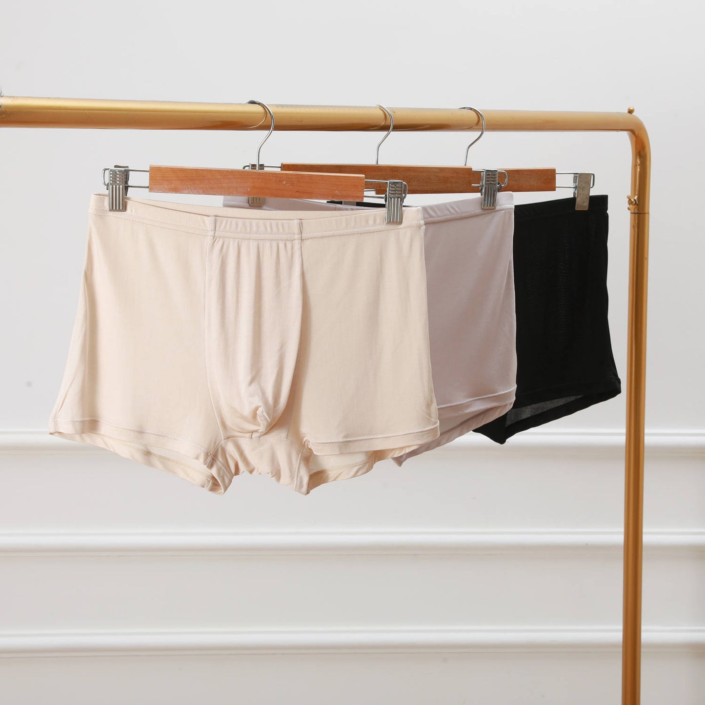 Beige Knitted Silk Men's Trunks | Mid Rise | Shimmer Collection