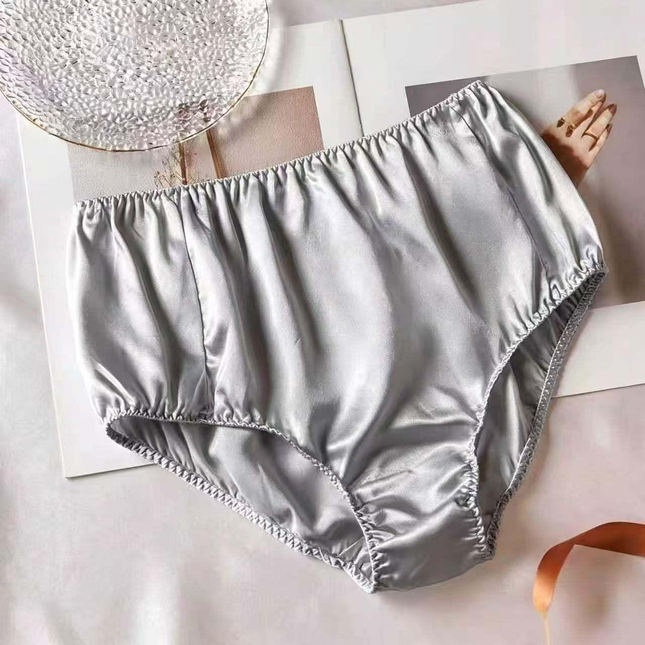 2026 Sample Pure Silk French Cut Pantie Size M | Silver Grey | Mulberry Silk Pantie Sample #6