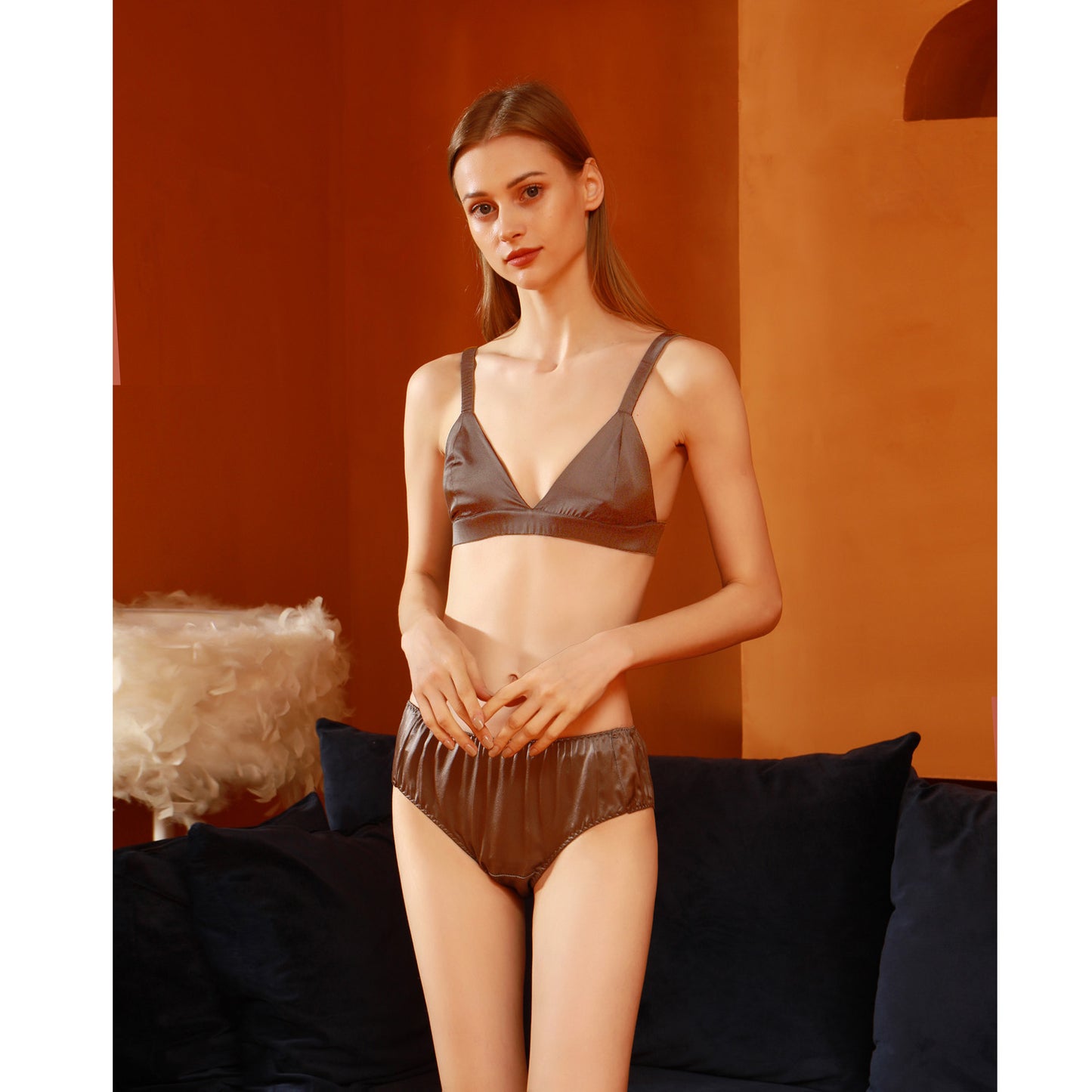 Taupe Pure Mulberry Silk Bikini Panties | Mid Waist | 22 Momme | Float Collection
