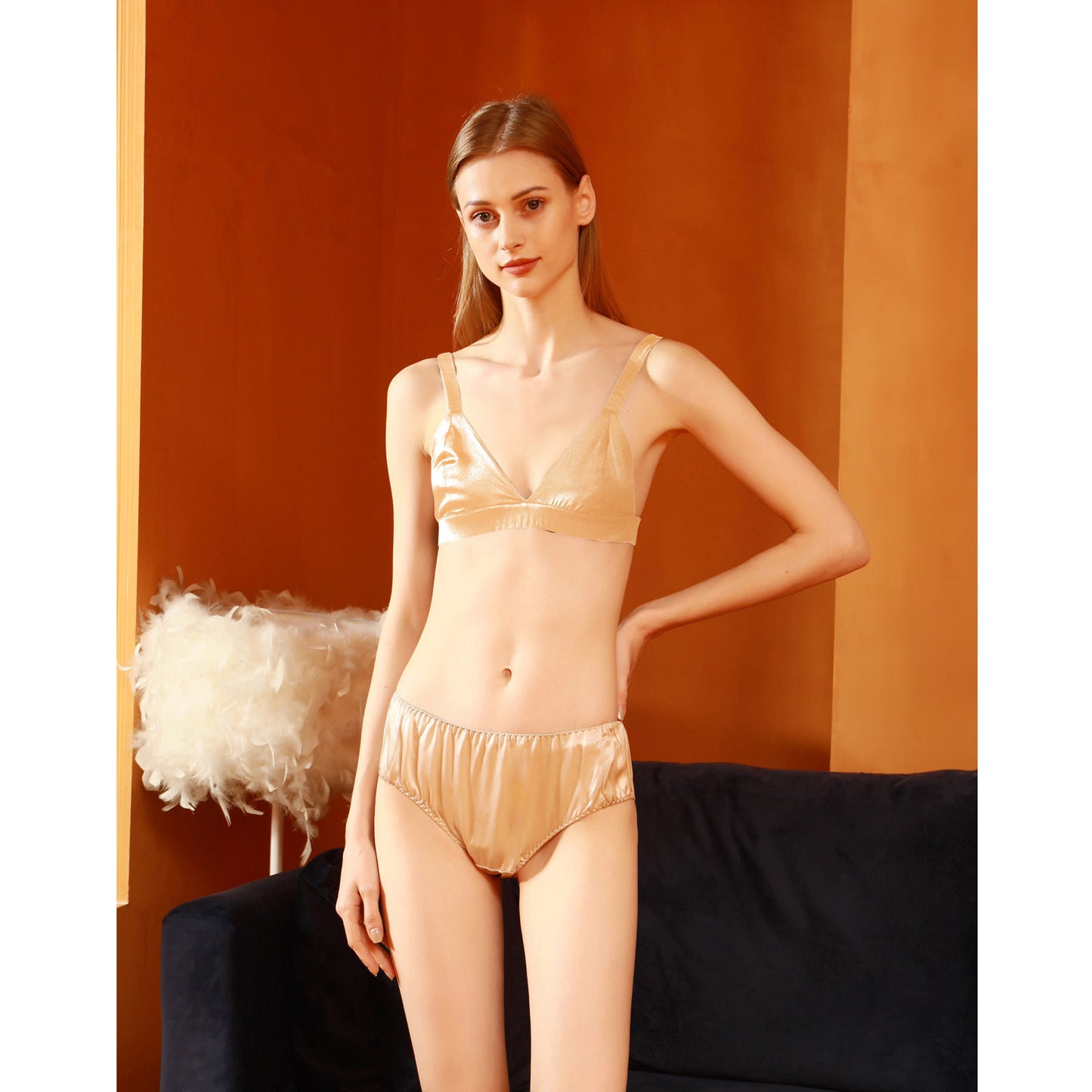 Beige Pure Mulberry Silk Bikini Panties | Mid Waist | 22 Momme | Float Collection