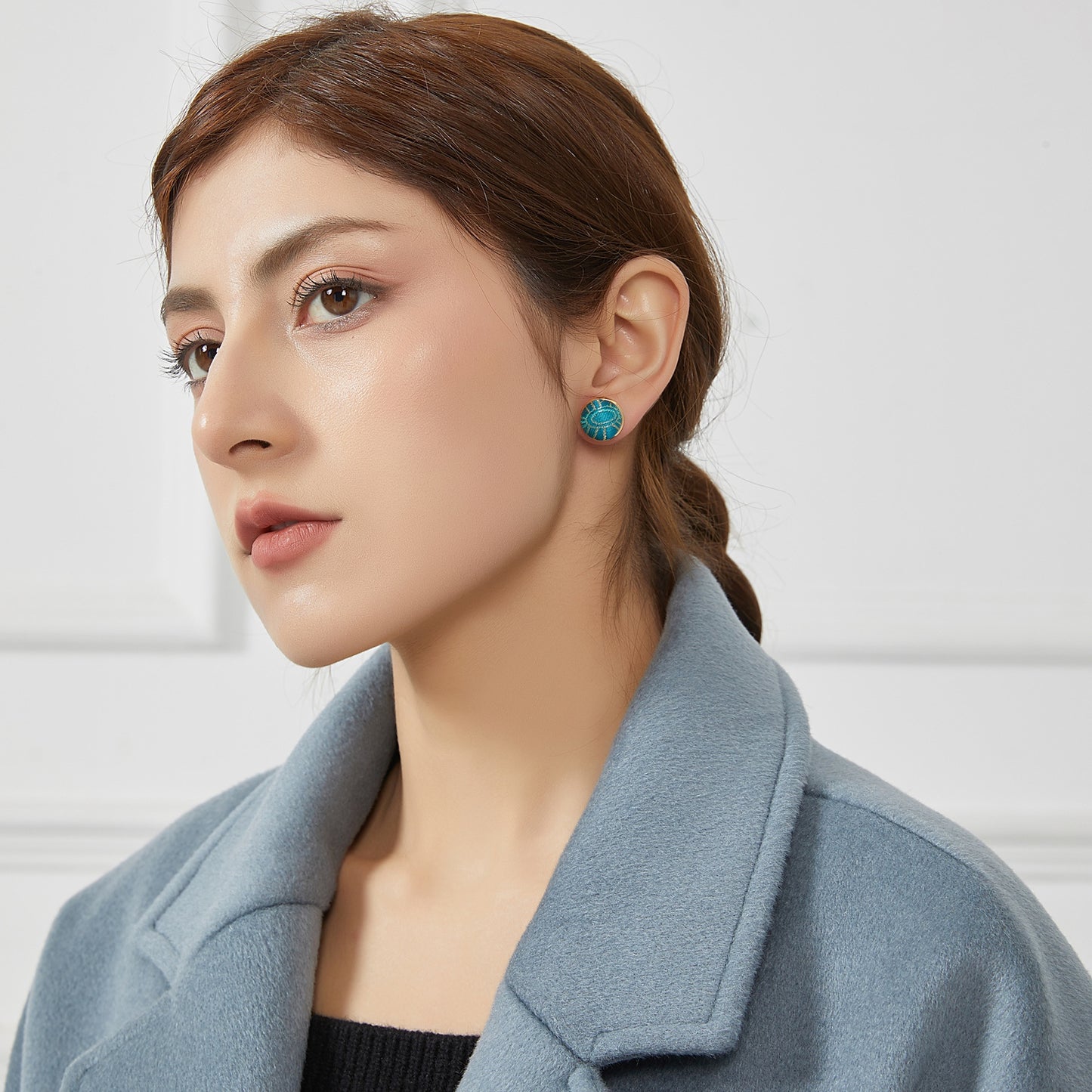 Pure Silk Brocade Earrings | Turquoise Water | Stud Earrings | Shine Collection