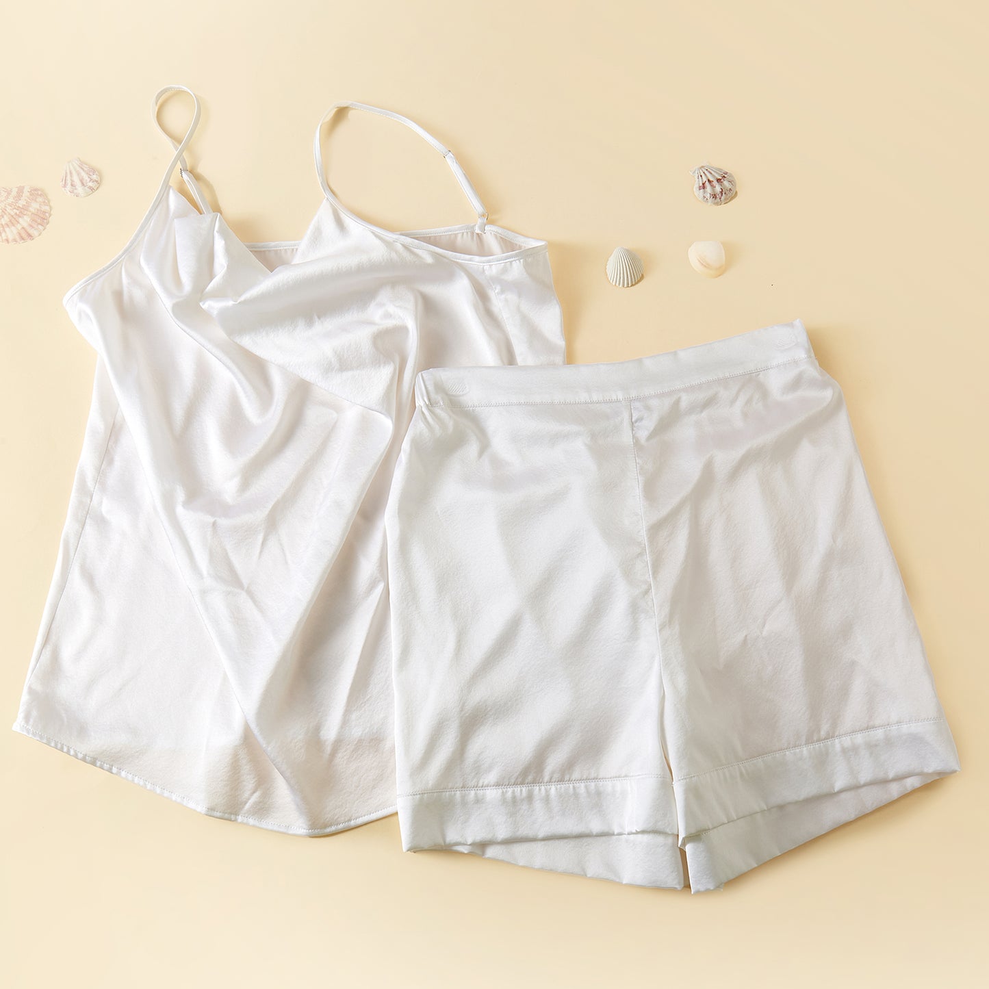 Pearl White Pure Mulberry Silk Cowl Neck Camisole | High Waist Shorts | Lingerie Set | Spaghetti Strap Top | Bridesmaids Gift | Soar Collection