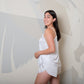 Pearl White Pure Mulberry Silk Petal Camisole Top | Mid-Waist Shorts | Silk Charmeuse Lingerie | Bridesmaid Gift Pj Set | Soar Collection